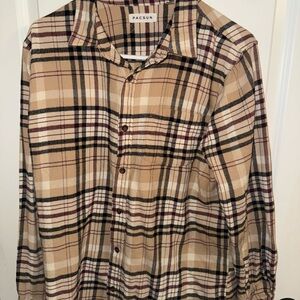 PacSun Men's Beige and Brown Plaid Shirt